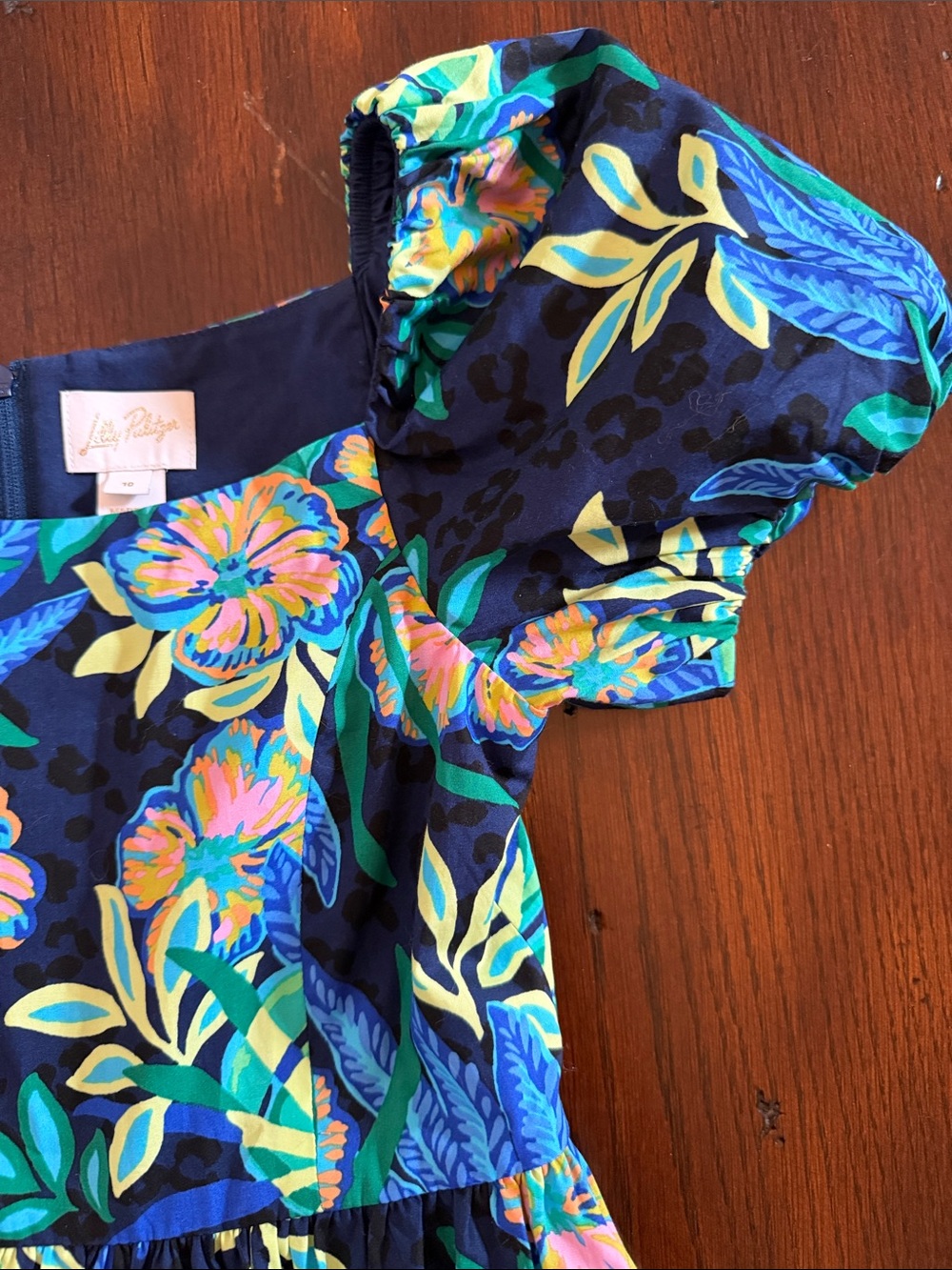 Girls Lilly Pulitzer Navy Floral Puff-Sleeve Dress - Picture 2 of 6